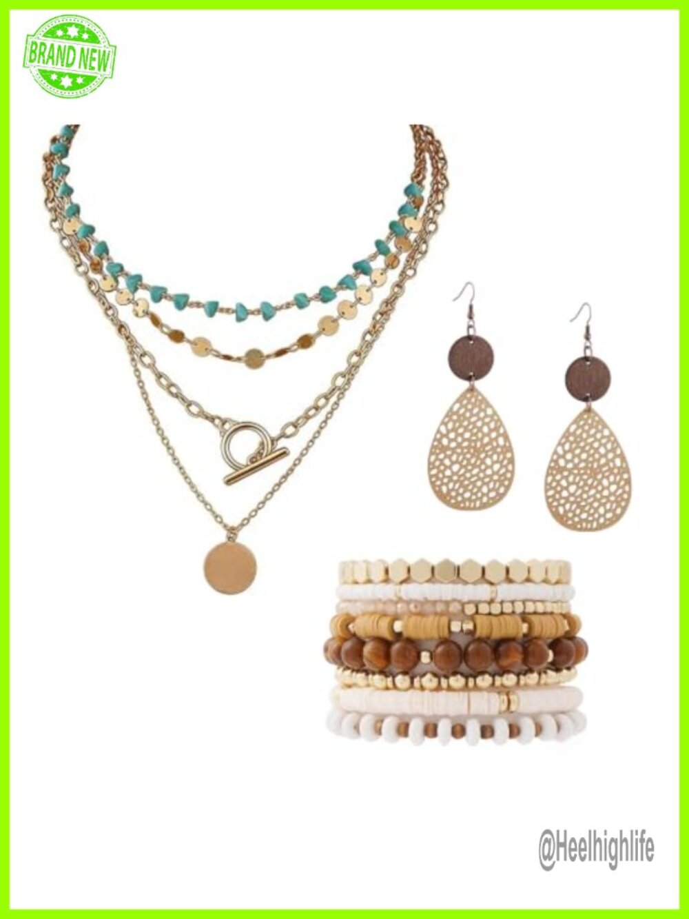 Boho Jewelry Set Layered Necklace Earrings Bracelets Rings Alloy
